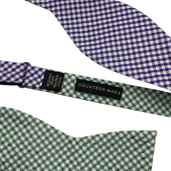 COUNTESS MARA Purple/Green Double Side Tartan Silk LUXURY Self Bow Tie HANDMADE - Picture 4 of 4